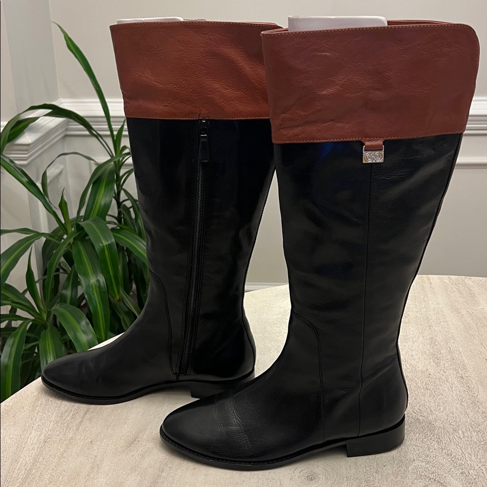Cole Haan Two-Tone Knee High Leather Riding Boots Women’s Size 7.5 Black / Brown - Picture 4 of 9